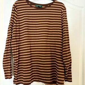 Ralph Lauren Brown and Tan Striped Long Sleeve Shirt. Size 2X